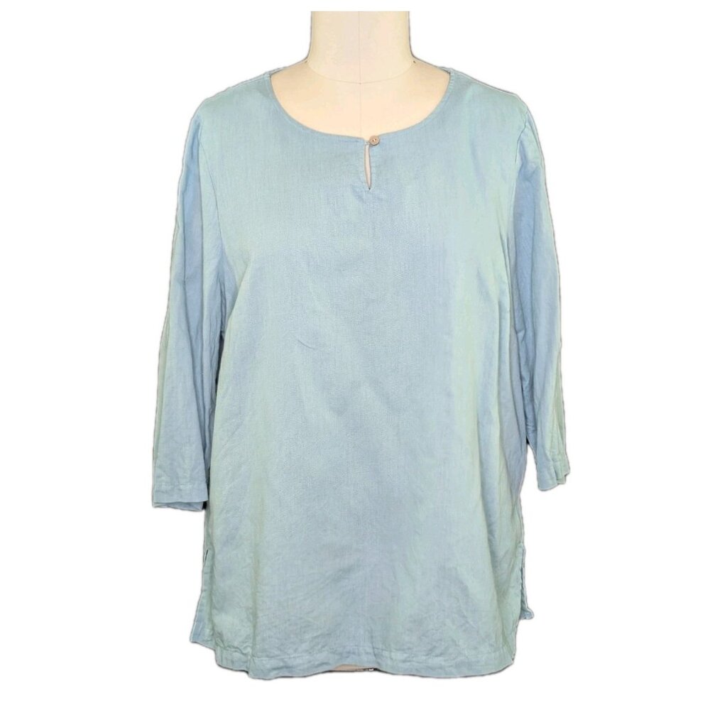 Orchadia Linen Cotton Blend Top Coastal Green Made In USA 3X